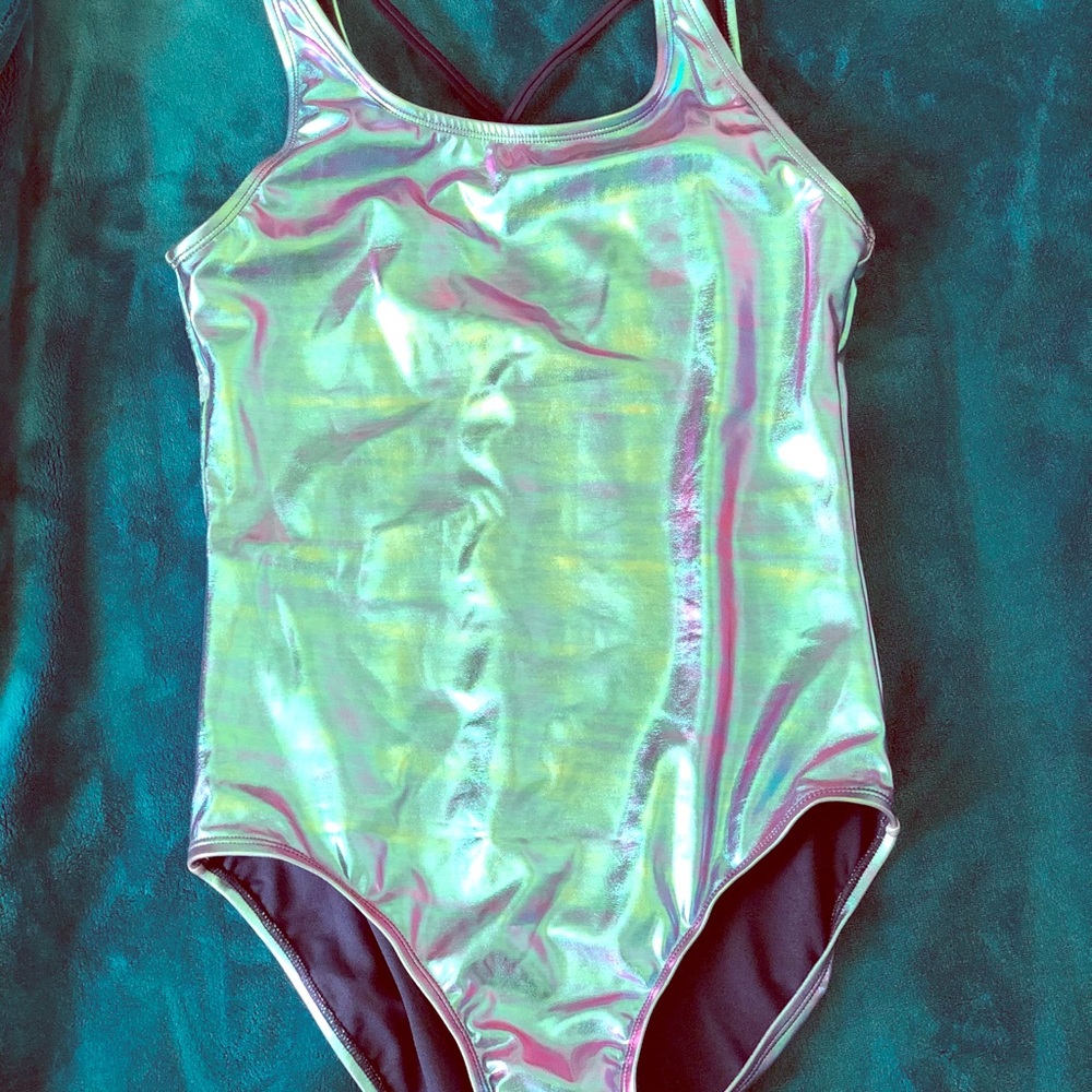 Justice blue holographic swimsuit size20